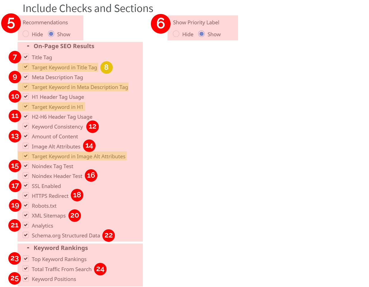 Include Checks and Sections